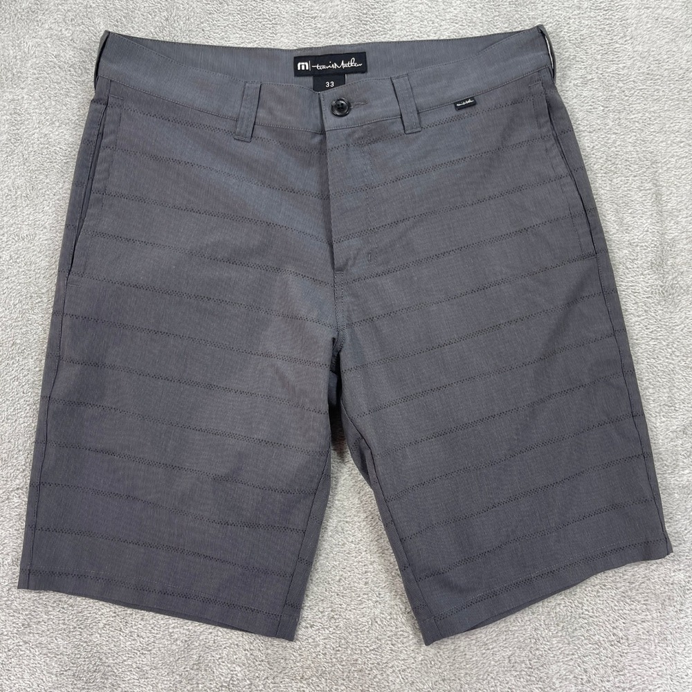 Travis Mathew Golf Shorts Men 33 Gray Striped Performance Stretch Flat Front